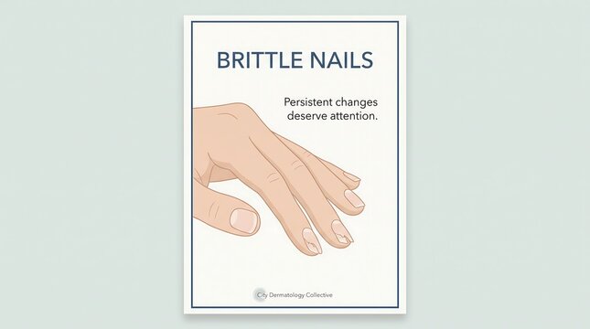 Brittle nails vector medical poster illustrating fragile fingernails and dermatological care