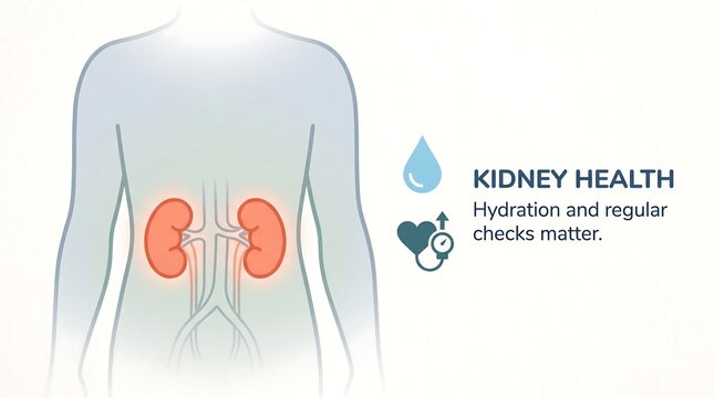Kidney health vector medical illustration showcasing renal system hydration and blood pressure