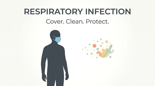 Respiratory infection vector poster illustrating airborne germs and protective face mask usage