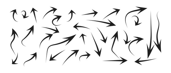 Fototapeta premium Hand drawn curved arrow collection with dynamic sketch strokes for direction, movement, navigation, workflow and creative design