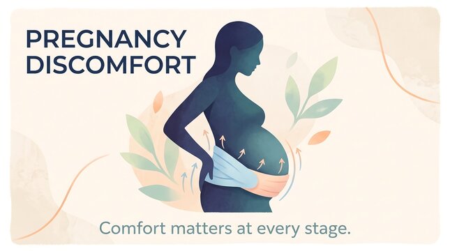 Pregnancy discomfort support belt vector illustration demonstrating ergonomic relief for lower back pain and pelvic strain in expectant mothers