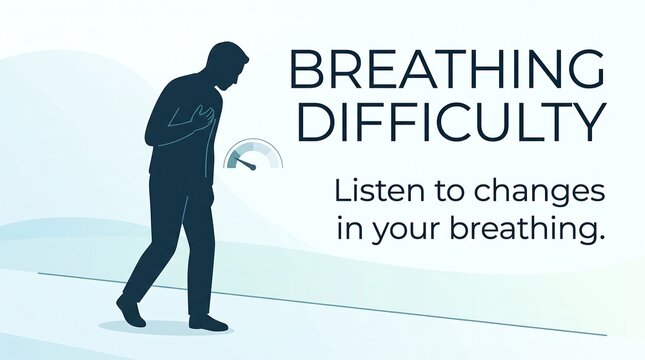 Breathing difficulty medical illustration showing person with chest pain and respiration meter graphic