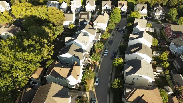 Aerial shot of new luxury homes in a Raleigh, North Carolina neighborhood