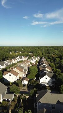 Aerial shot of new homes in a quiet Raleigh, North Carolina neighborhood