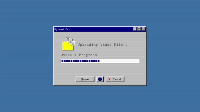 Retro User Interface Dialog Box With File Uploading Animation Progress Bar For Software Development And Operating System Software Presentation