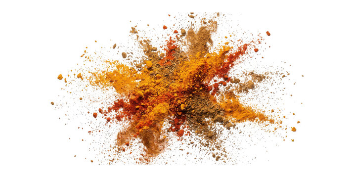 Colorful mix of various spices and herbs isolated on transparent background