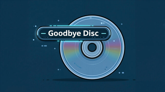 Generic optical game disc paired with a goodbye disc banner, reflecting the gaming industry transition from physical to digital media
