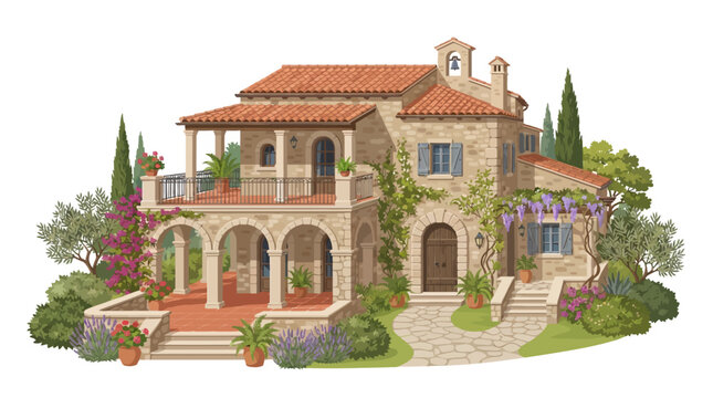Italian stone villa illustration concept vector illustration for creative projects and modern business isolated background element