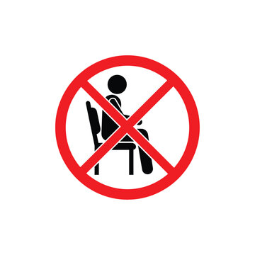 Red prohibition sign with a black icon of a person sitting on a chair isolated on transparent background