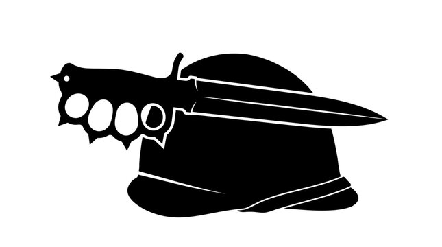 Black silhouette of a military helmet and combat knife