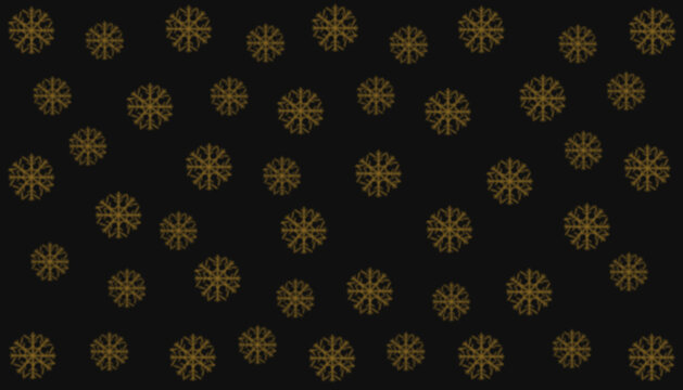Golden snowflake pattern on black background, repeating geometric winter design with metallic sheen and holiday aesthetic