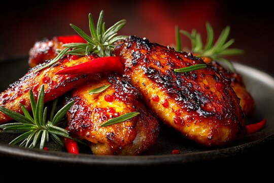 Delicious Honey Glazed Wings With Herbs and Spices Ready to Tantalize Your Taste Buds Generative AI
