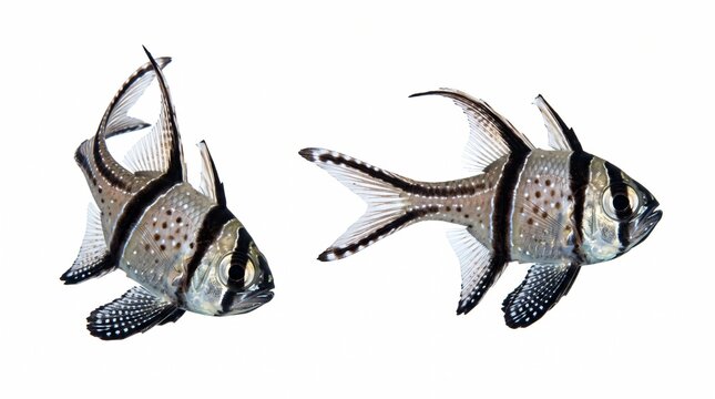 Two Banggai cardinalfish isolated on a white background