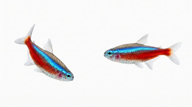 Two cardinal tetra freshwater fish isolated on a white background