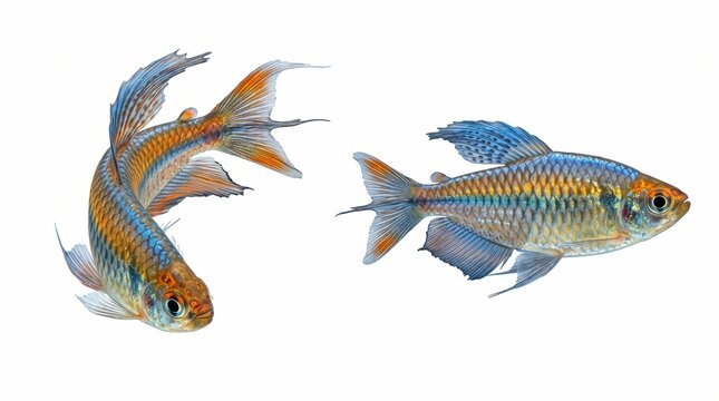 Pair of colorful Congo tetra fish isolated on white background