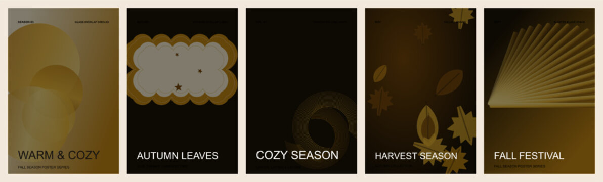 Autumn abstract poster template set. Features warm brown tones, organic shapes, and minimalist typography. Modern seasonal graphics for fall festival, cozy season branding, and events.