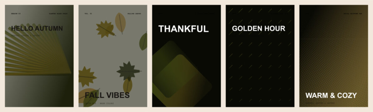 Minimalist Autumn Poster Vector Templates Set, Modern Fall Vibes Cover Designs, Warm Cozy Golden Hour Posters