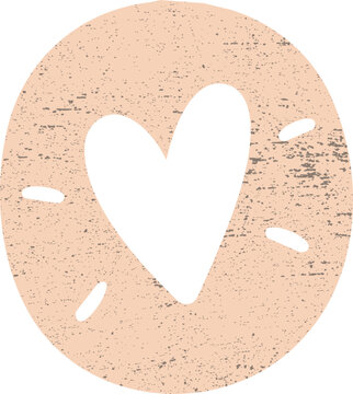 A bold black heart with accent marks is centered on a textured peach oval in a playful hand-drawn style.