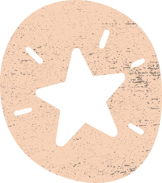 A bold black five-point star with radiating accent lines on a distressed beige circular background in a vintage grunge style.