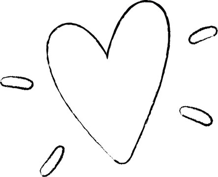 A hand-drawn black outline heart with playful radiating accent marks creates a simple romantic doodle illustration