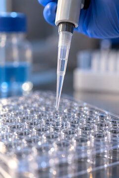 Macro of Micropipette Droplet Dispensing into 96-Well Plate
