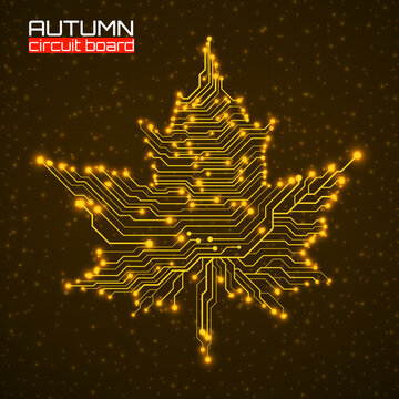 Maple leaf with circuit board, technological style for your design