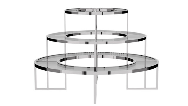 3d rendering of a clear glass display stand with three tiers