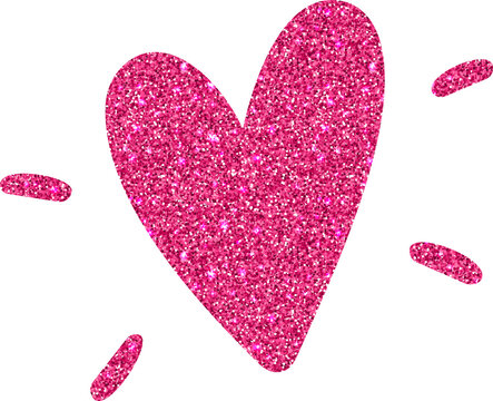 A sparkling pink glitter heart with playful radiating accent marks creates a bright romantic decorative illustration.