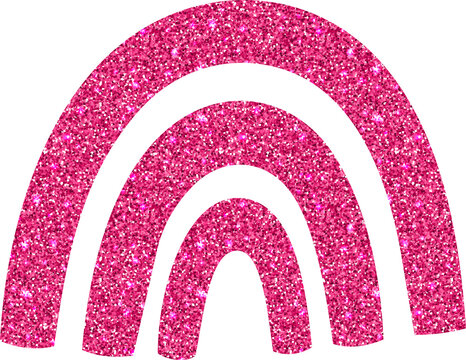 A sparkling pink glitter rainbow arch with three curved bands isolated on a clean