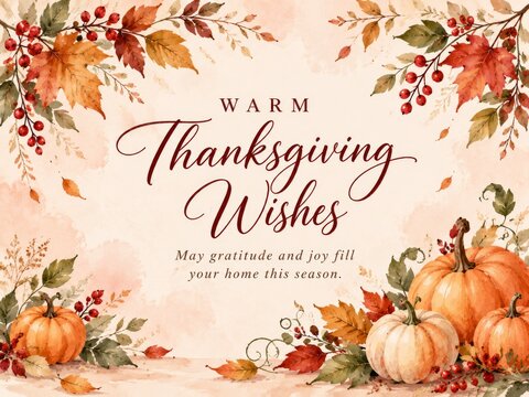 Warm Thanksgiving Wishes With Pumpkins and Autumn Leaves