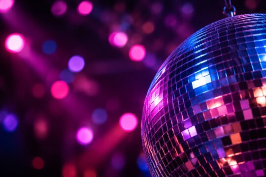 Disco Ball Reflects Colorful Lights in a Lively Dance Venue