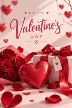 Happy Valentines Day Celebration With Roses and Gifts
