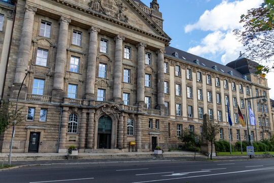 Dusseldorf, North Rhine-Westphalia, Germany, October, 2023: Higher Regional Court in Dsseldorf as capital city of the German NRW shows judicial system with complainant and defendant in legal processes