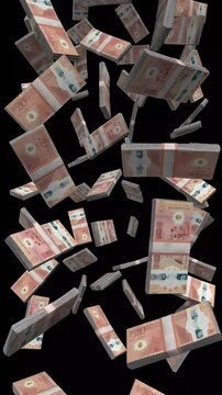 Vertical Libya Money, Falling Libyan Dinar Bills Black Background, Premium North Africa Tripoli Finance Cash Stacks, 4K