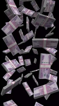 Vertical Ethiopia Money, Falling Ethiopian Birr Bills Black Background, Premium East Africa Addis Ababa Finance Cash Stacks, 4K