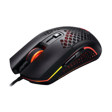 Ergonomic Black Gaming Mouse with Red Honeycomb Mesh RGB Illumination