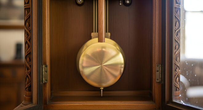 Vintage wooden wall clock with pendulum and intricate carvings  