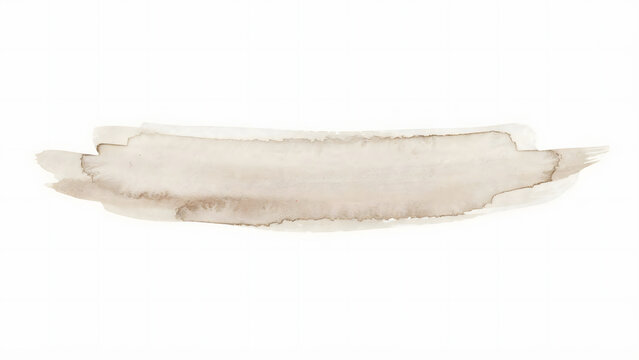A single horizontal watercolor brush stroke in a soft brown hue, displaying artistic paint texture and uneven edges on a white background
