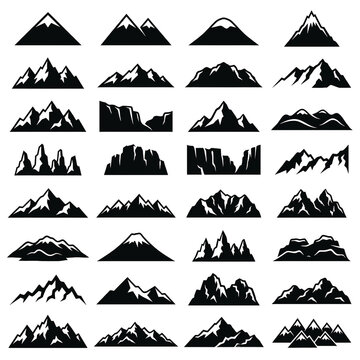 Collection of various mountain peak silhouette icons as PNG asset