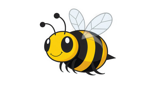 A cheerful, round cartoon bee with a friendly smile, isolated on transparent background. Perfect for nature illustrations or educational designs.