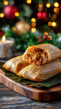 Traditional costa rican tamales filled with rice, chicken and vegetables, wrapped in banana leaves and tied with twine, served on a rustic ceramic plate for comforting homemade flavor