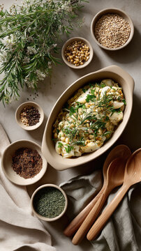 Traditional barbadian jug jug dish in an oval baking dish, featuring pigeon peas, corn, herbs, and garlic, presenting a hearty and flavorful caribbean cuisine