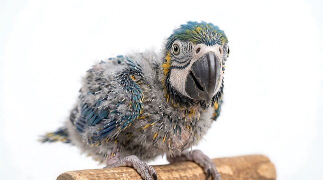 Colorful Baby Macaw Parrot Portrait Isolated on White Background