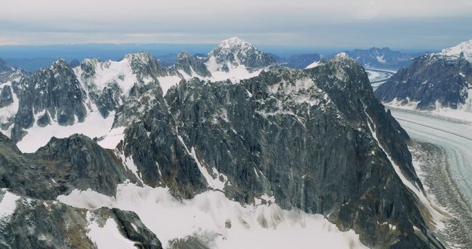 Aerial view of Mount McKinley and surrounding glaciers in Denali Borough, Alaska, United States.