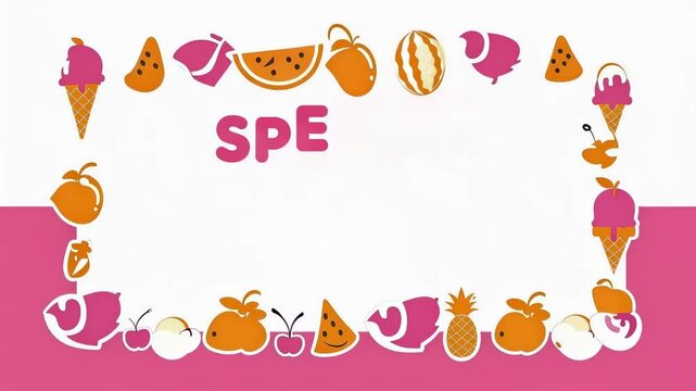 Special offer summer sale banner with animated fruit and ice cream border in pink and orange playful promotional looping design for marketing.