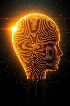 Glowing Golden Fingerprint Forming a Human Profile on Dark Background