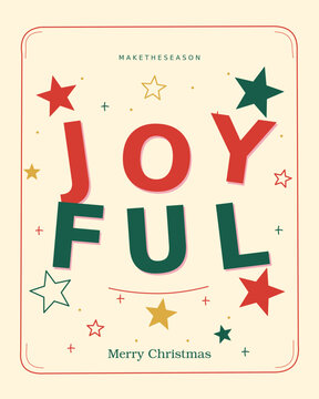 Joyful Christmas Greeting Card with Hand Drawn Festive Stars and Playful Typography
