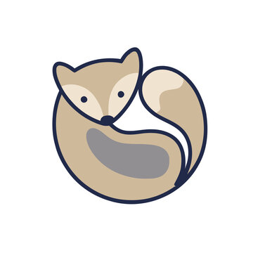 Stylized fox curled up on transparent background