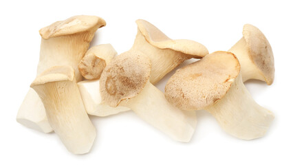 Fototapeta premium Many king oyster mushrooms isolated on white, top view