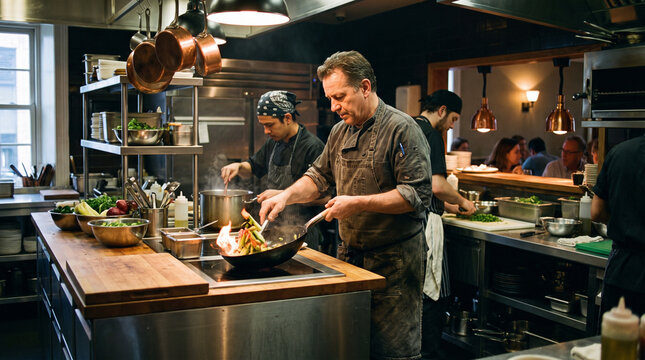 Chef cooking in restaurant kitchen